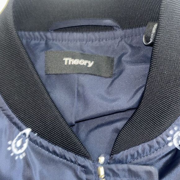Theory Navy Bandana Embroidered Paisley Bomber Women's Jacket Sz S EUC - Picture 6 of 10